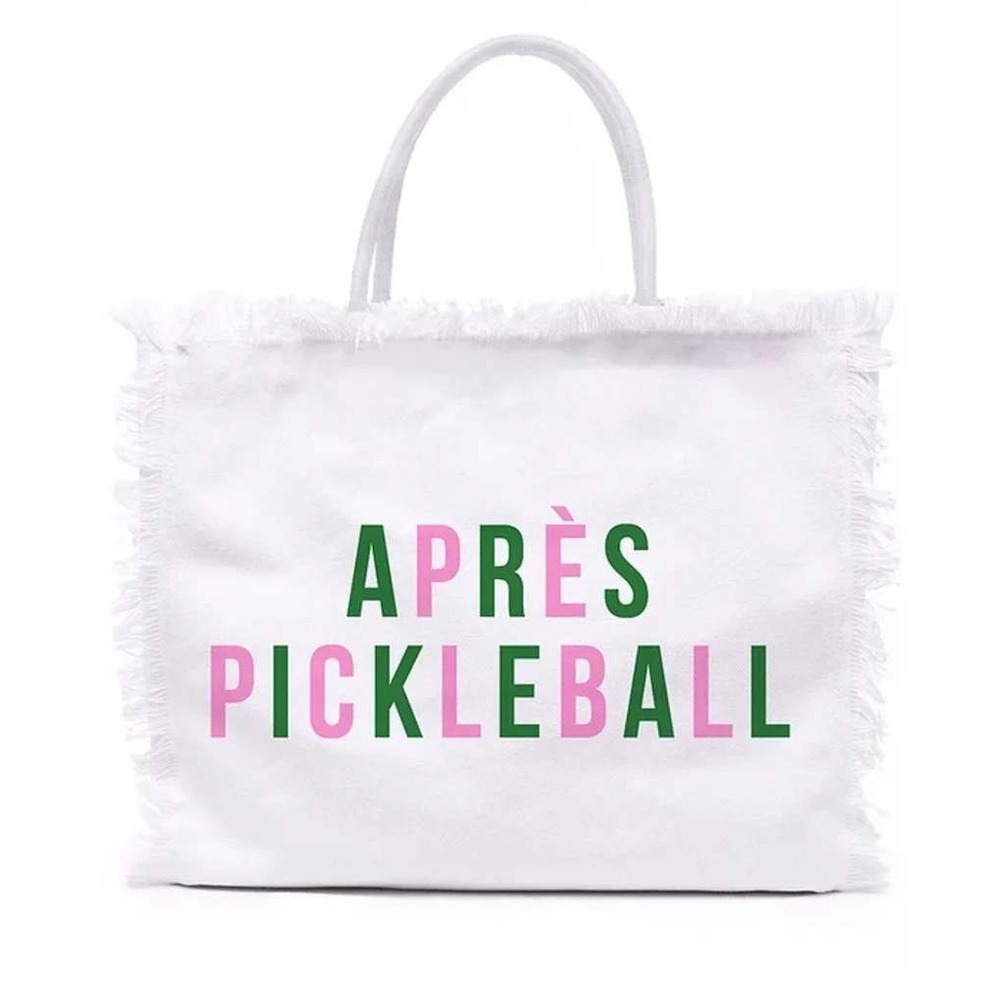 Apres Pickleball Tote Bag Fringe Canvas Beach Pool Preppy Sport Large Bag